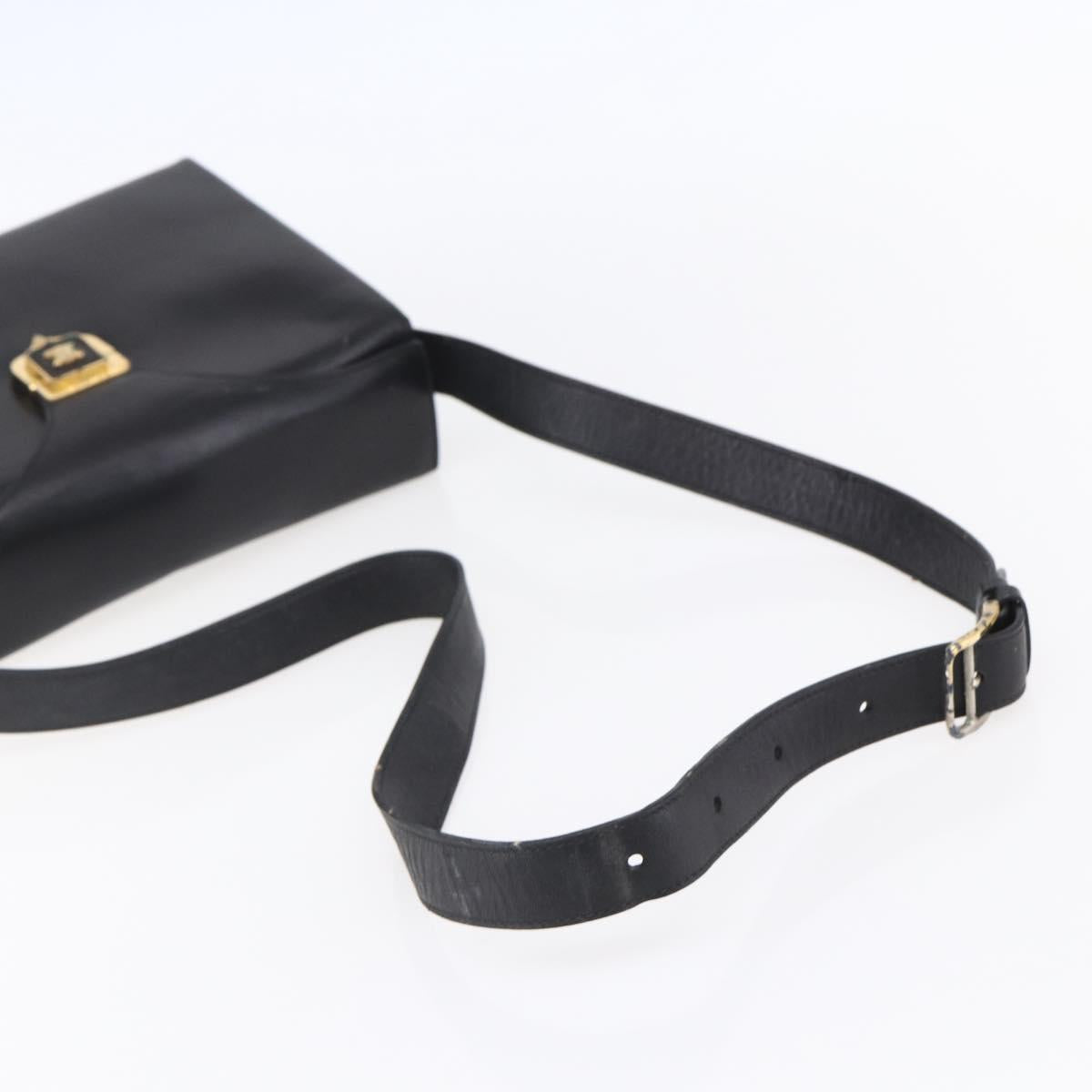 CELINE Shoulder Bag Leather Black Gold Auth 153884