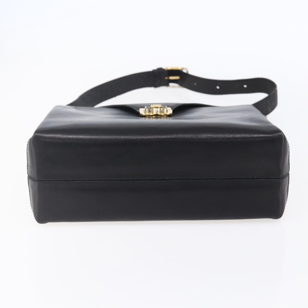 CELINE Shoulder Bag Leather Black Gold Auth 153884