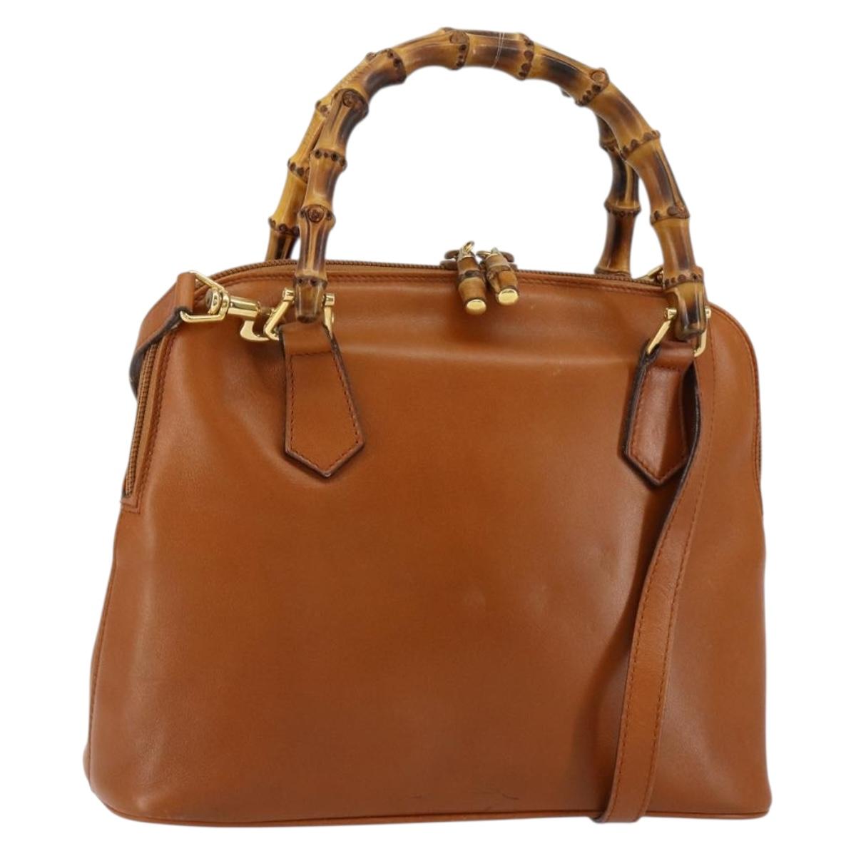 GUCCI Bamboo Hand Bag Leather 2way Brown Gold 000 1274 0290 Auth 153886