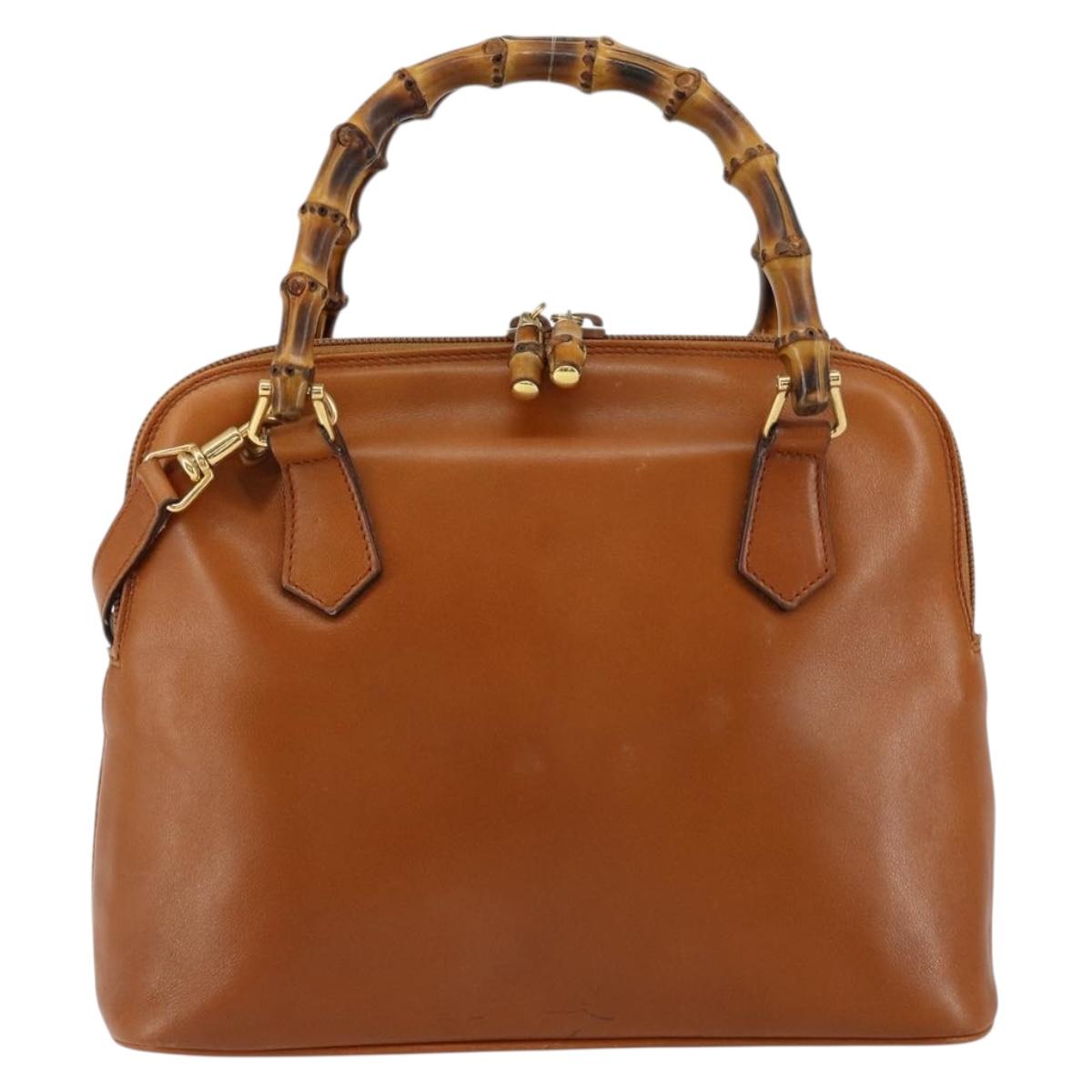 GUCCI Bamboo Hand Bag Leather 2way Brown Gold 000 1274 0290 Auth 153886