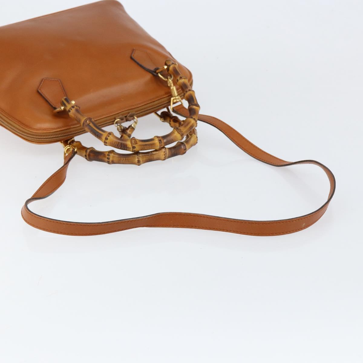 GUCCI Bamboo Hand Bag Leather 2way Brown Gold 000 1274 0290 Auth 153886