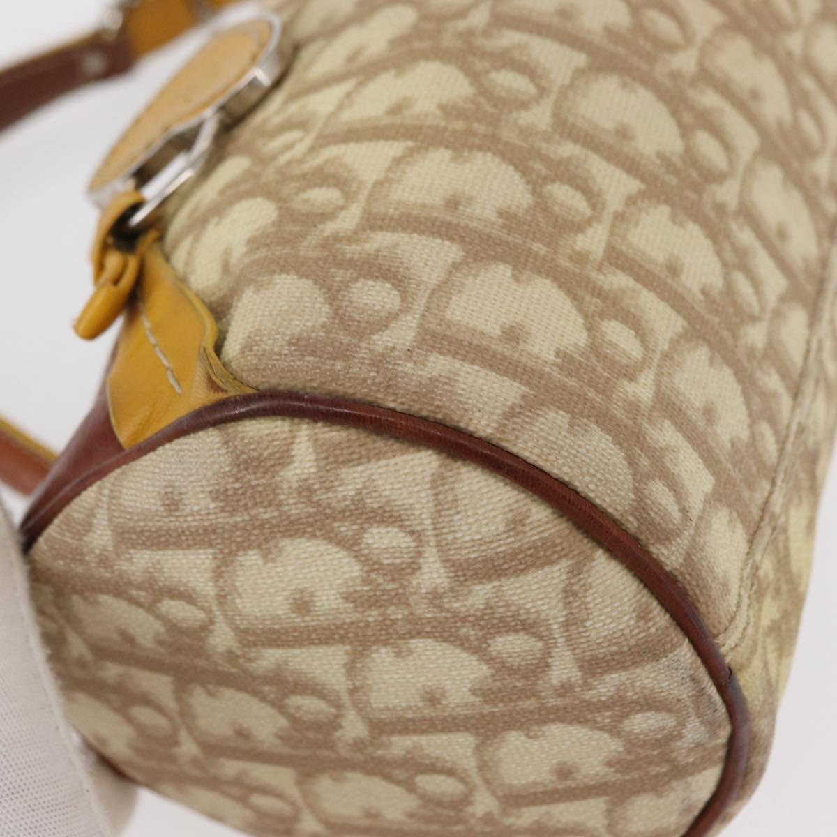 Christian Dior Trotter Canvas Romantic Hand Bag PVC Beige Silver Auth 153888