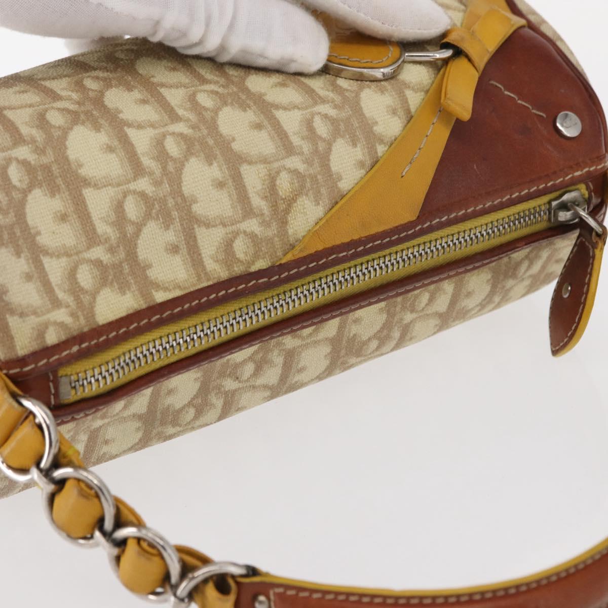Christian Dior Trotter Canvas Romantic Hand Bag PVC Beige Silver Auth 153888