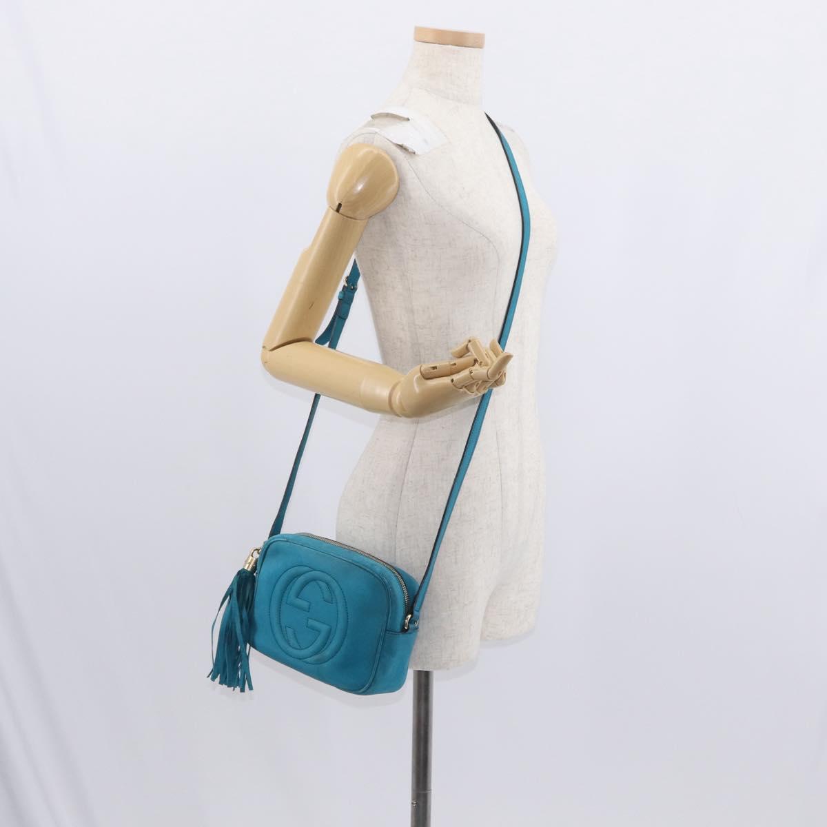 GUCCI Soho Shoulder Bag Suede Leather Blue Gold 308364 Auth 153895