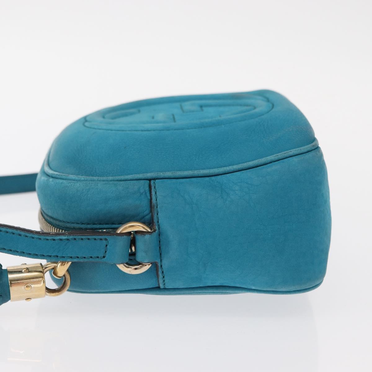 GUCCI Soho Shoulder Bag Suede Leather Blue Gold 308364 Auth 153895