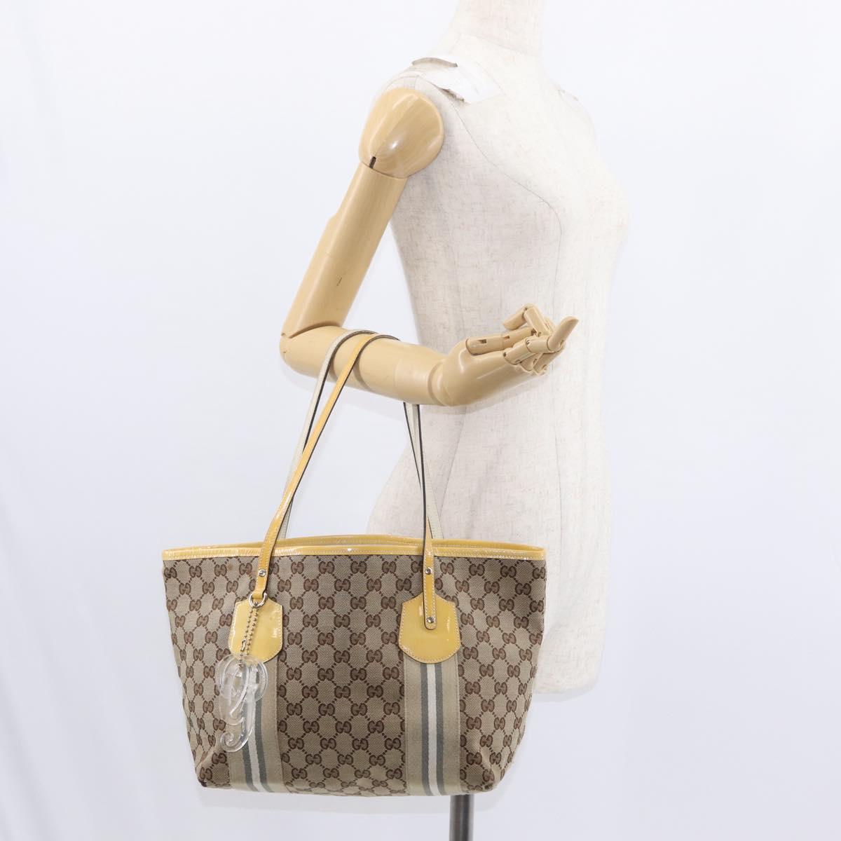 GUCCI GG Canvas Tote Bag Beige Gold 211971 Auth 153897