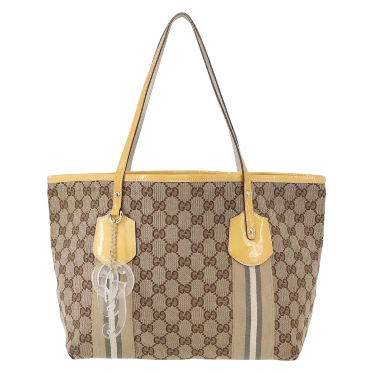 GUCCI GG Canvas Tote Bag Beige Gold 211971 Auth 153897