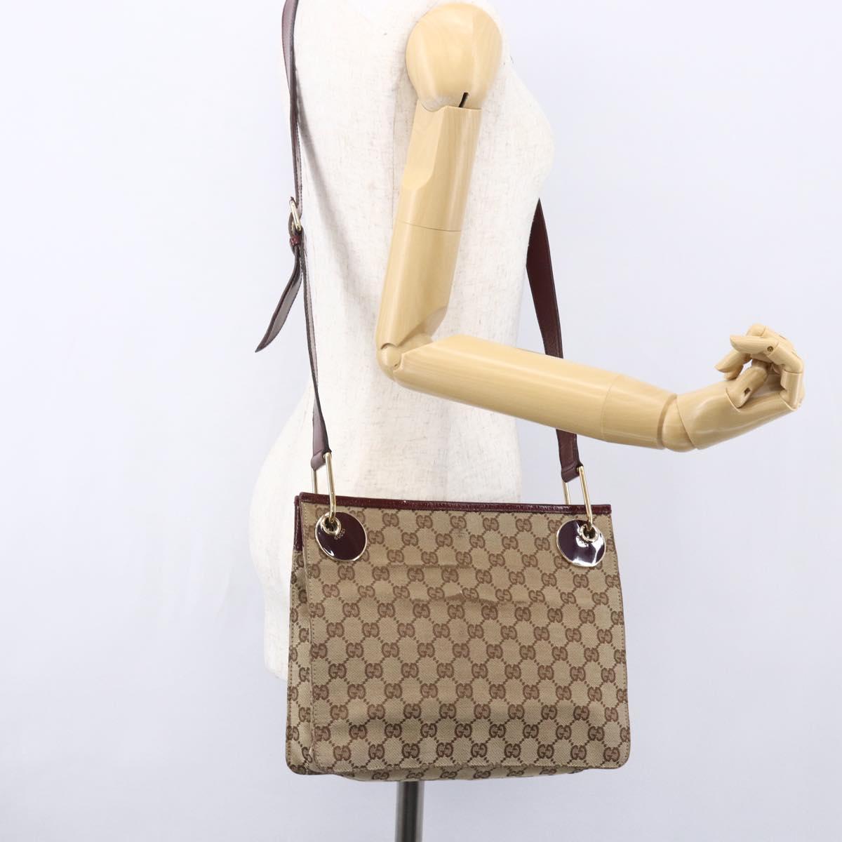 GUCCI GG Canvas Shoulder Bag Beige Gold 120841 Auth 153898