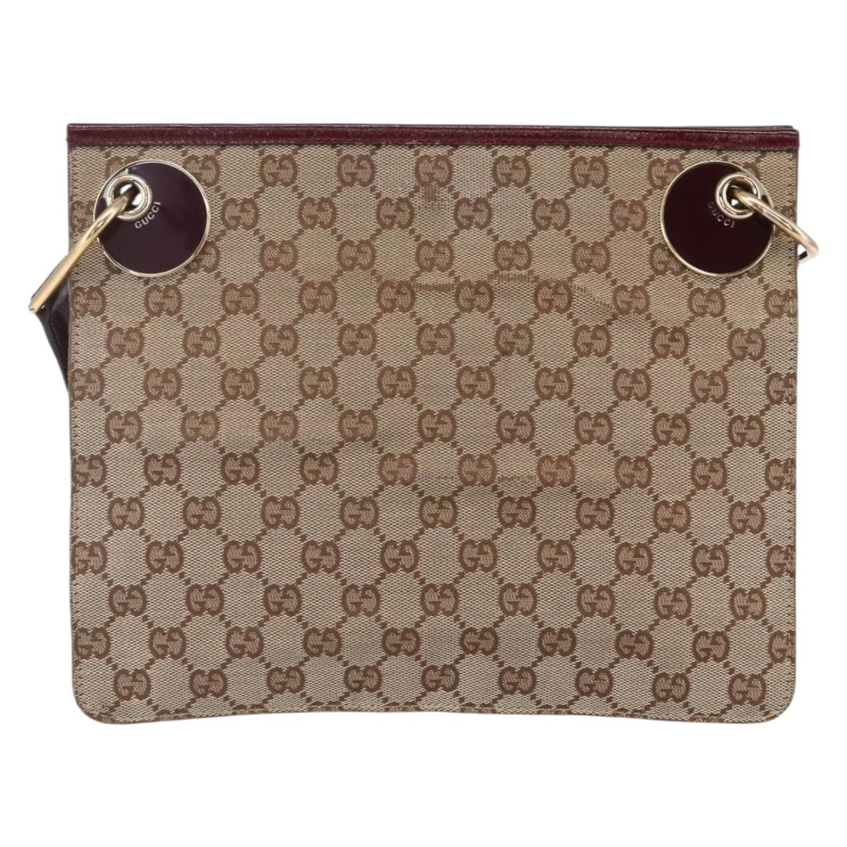 GUCCI GG Canvas Shoulder Bag Beige Gold 120841 Auth 153898