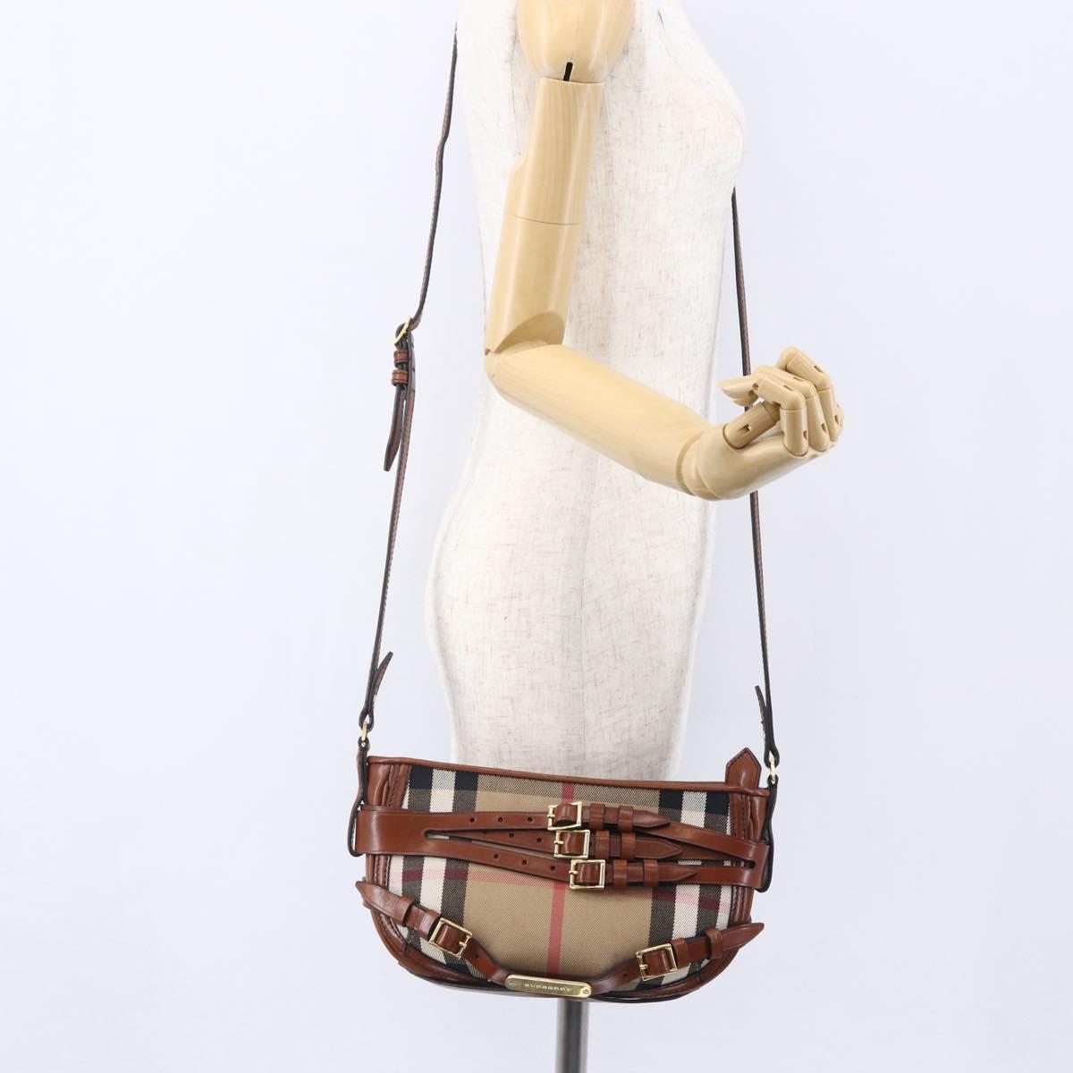 BURBERRY Nova Check Shoulder Bag Canvas Beige Gold Auth 153899