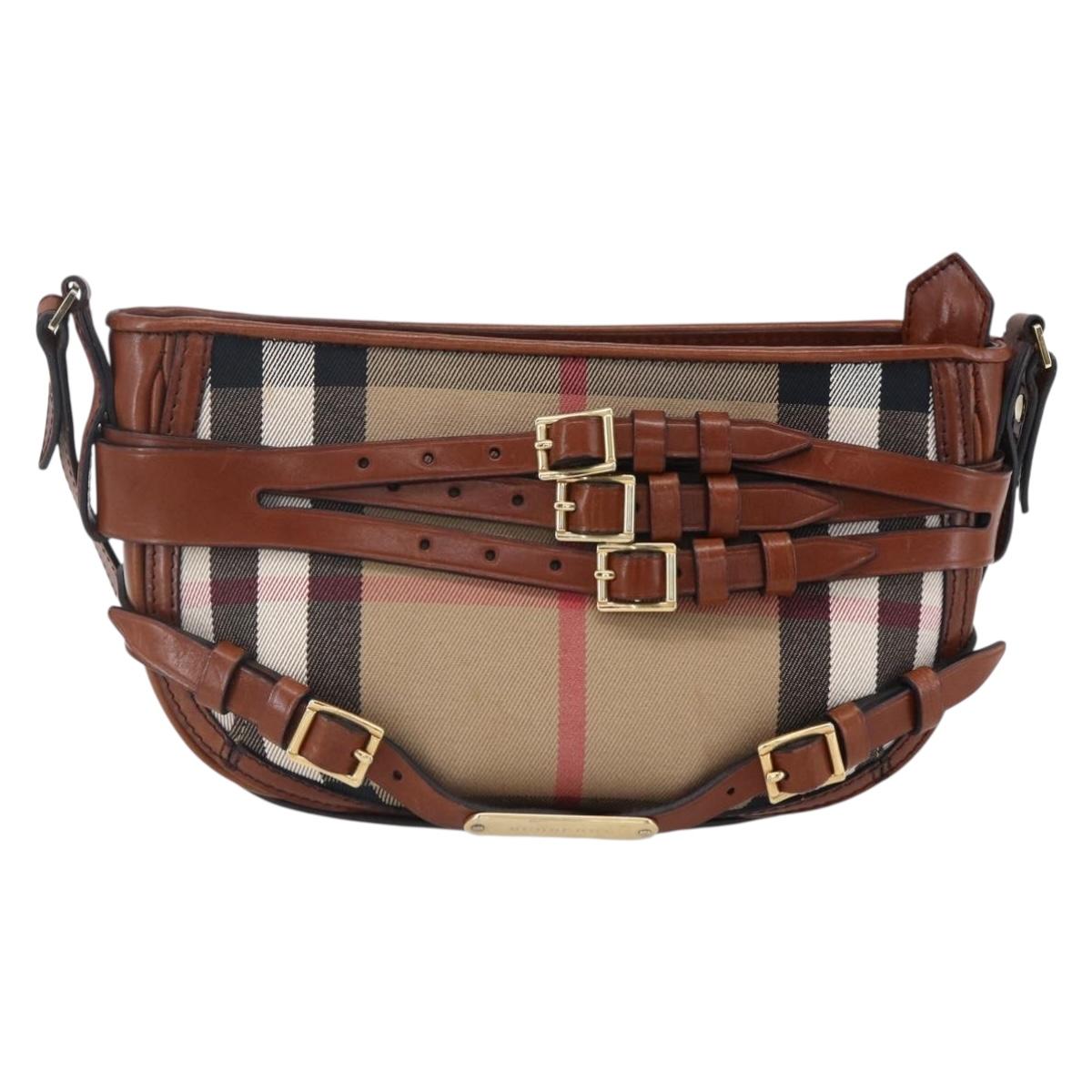 BURBERRY Nova Check Shoulder Bag Canvas Beige Gold Auth 153899