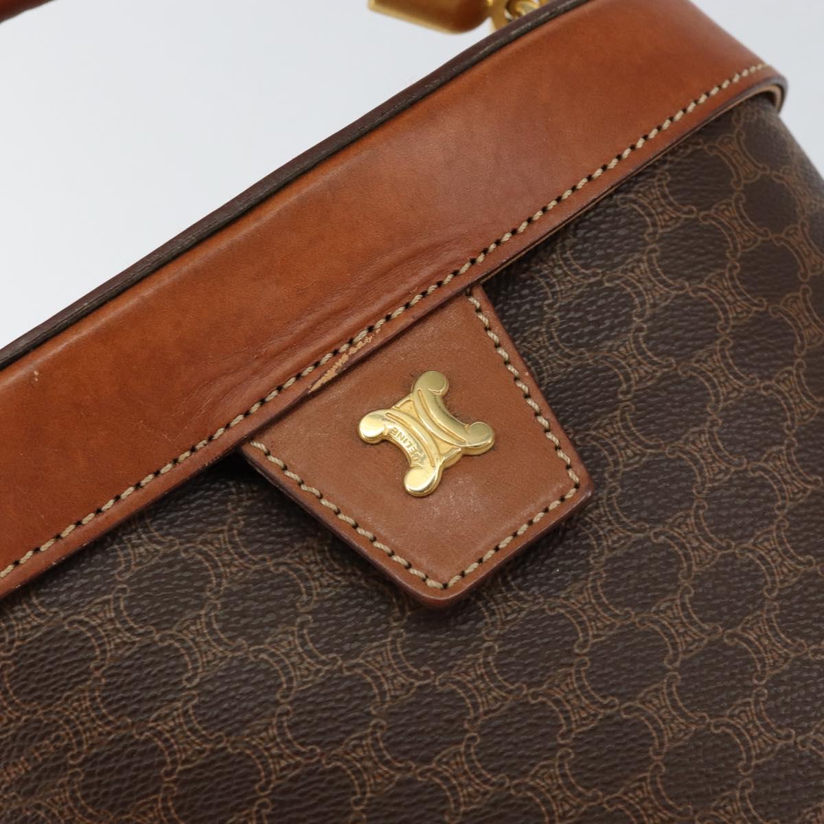 CELINE Macadam Canvas Hand Bag PVC Leather Brown Gold Auth 153900