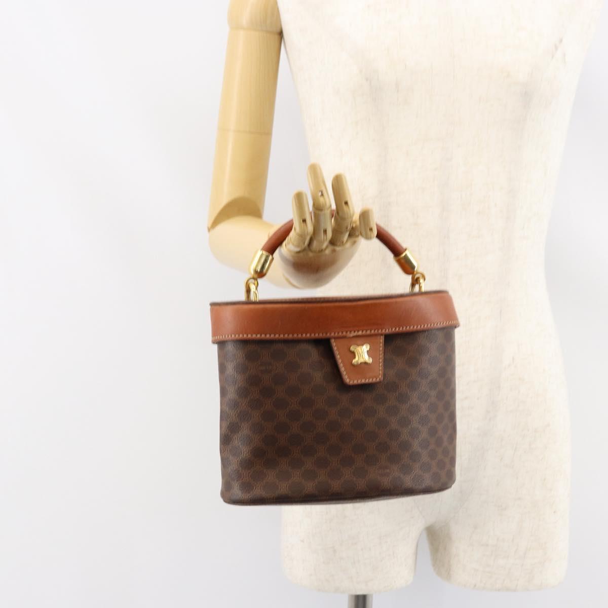 CELINE Macadam Canvas Hand Bag PVC Leather Brown Gold Auth 153900