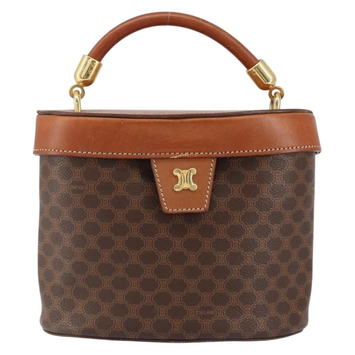 CELINE Macadam Canvas Hand Bag PVC Leather Brown Gold Auth 153900