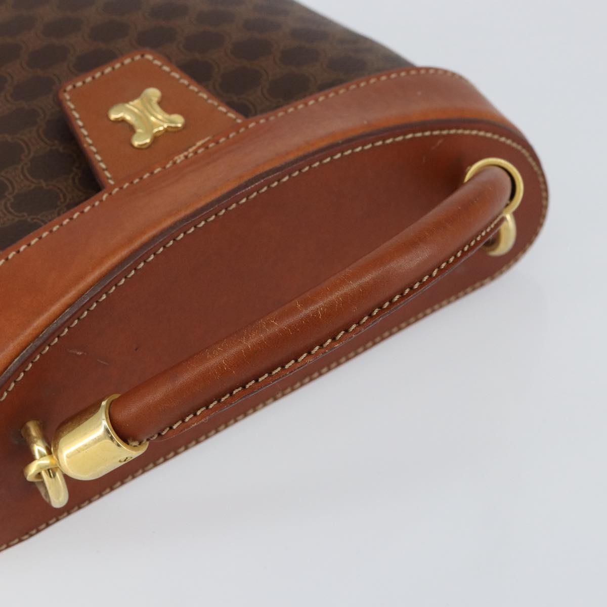 CELINE Macadam Canvas Hand Bag PVC Leather Brown Gold Auth 153900