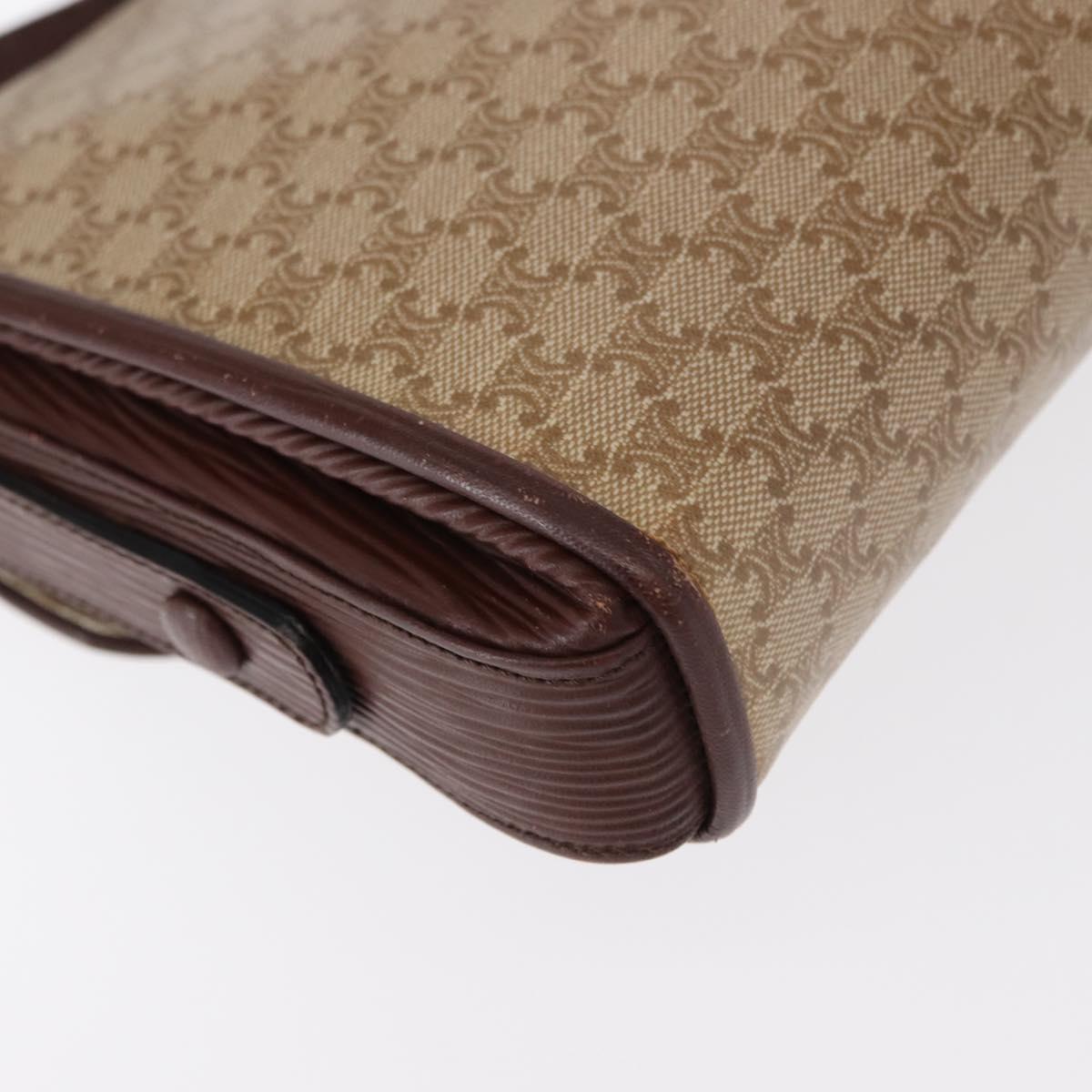 CELINE Macadam Canvas Shoulder Bag PVC Beige Gold Auth 153901
