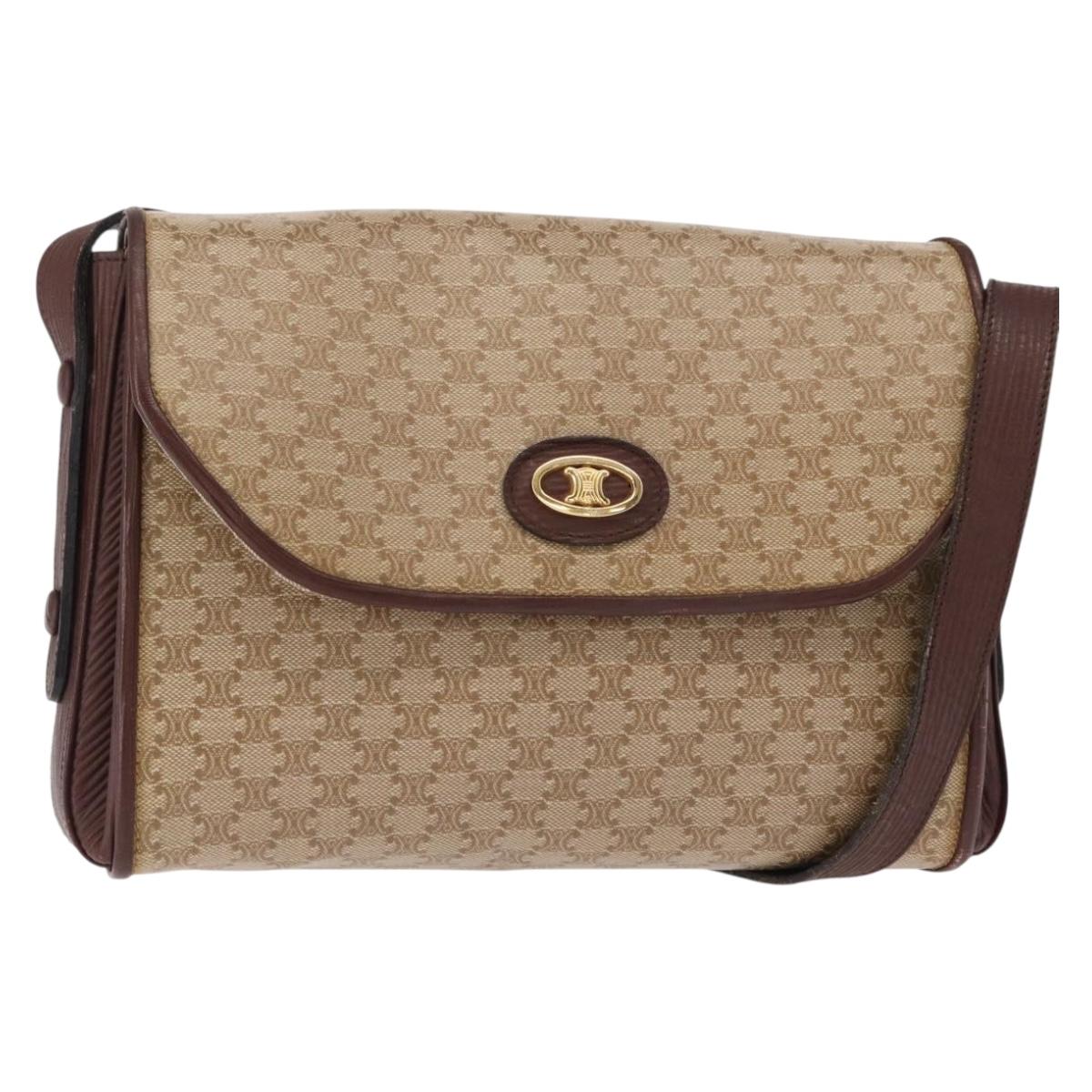 CELINE Macadam Canvas Shoulder Bag PVC Beige Gold Auth 153901