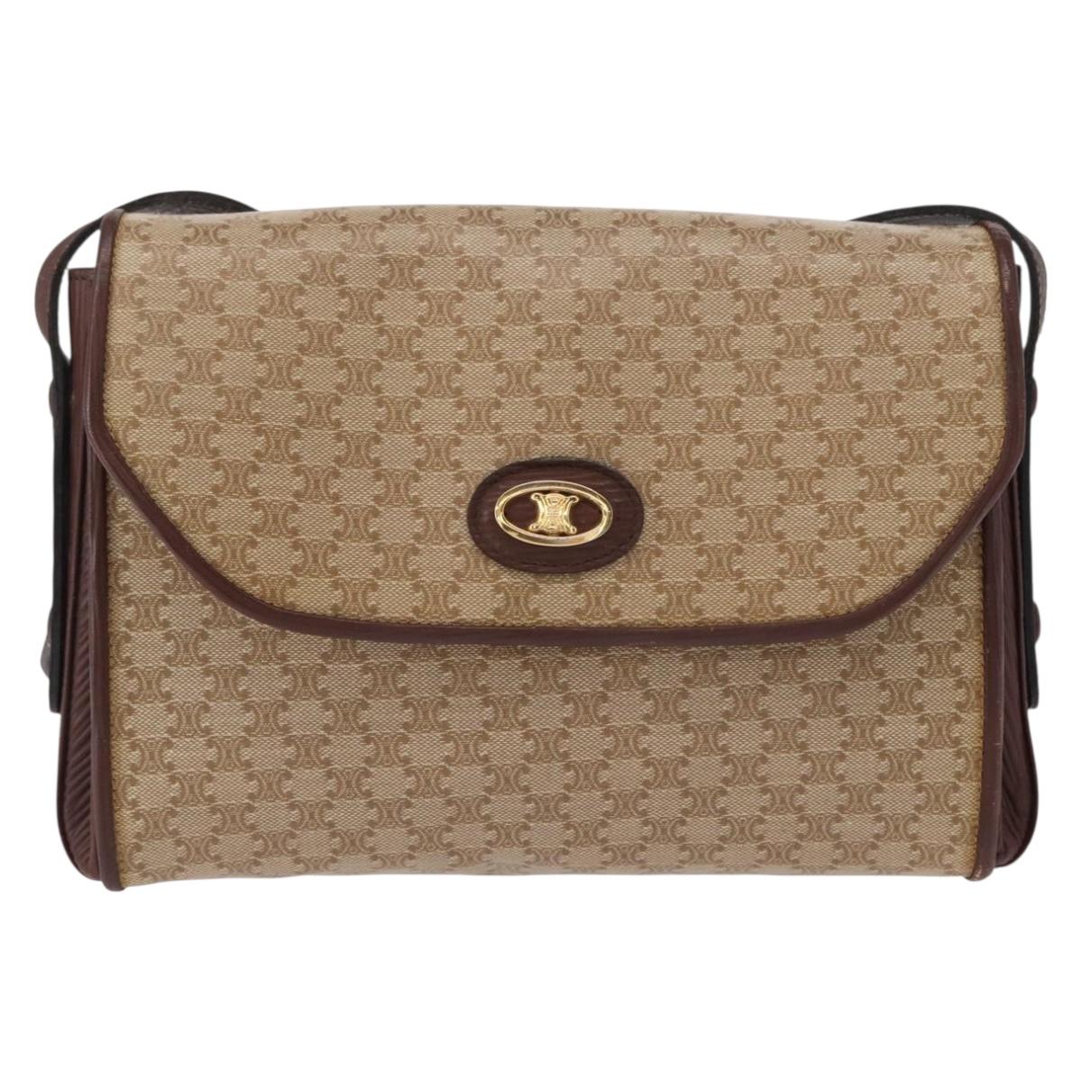 CELINE Macadam Canvas Shoulder Bag PVC Beige Gold Auth 153901