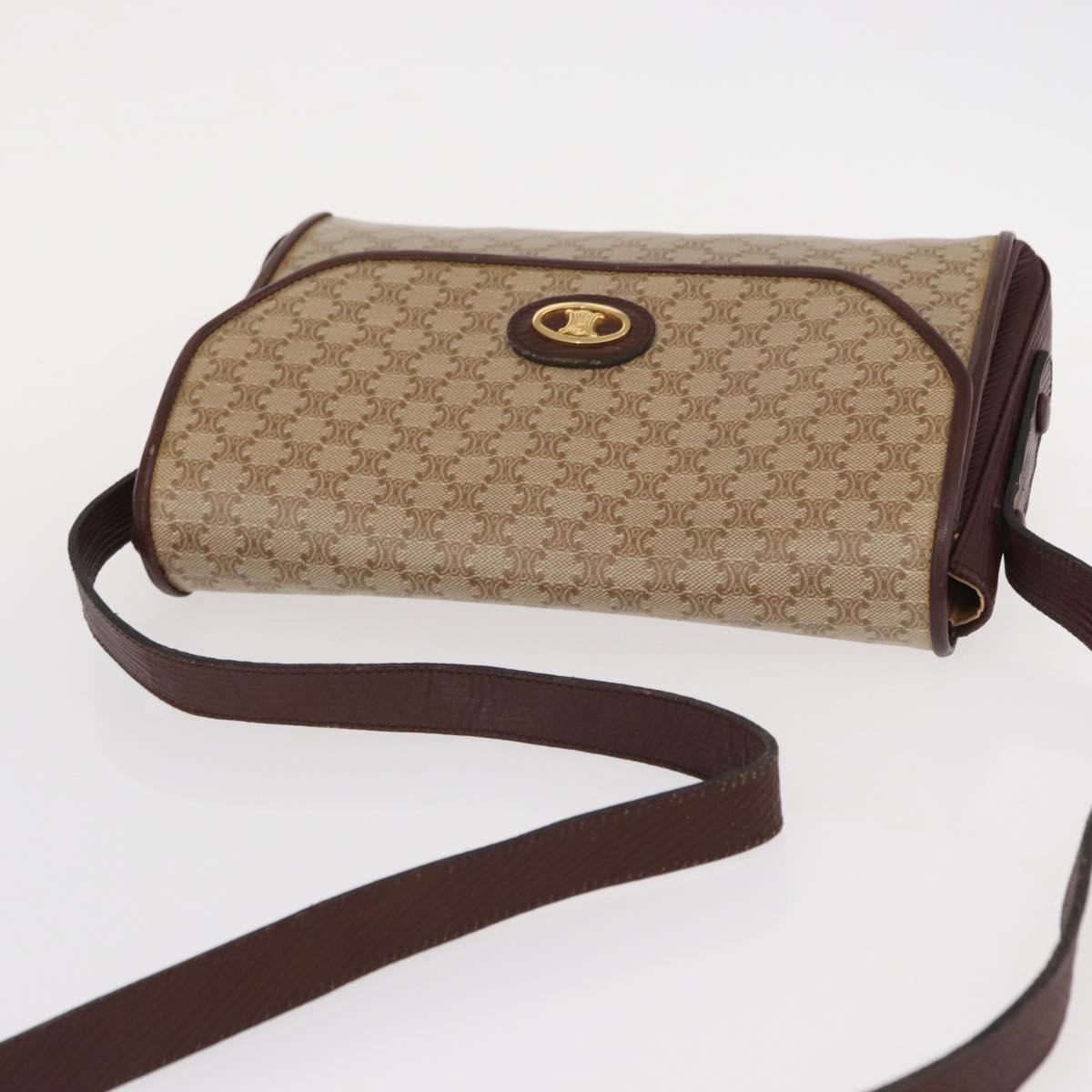 CELINE Macadam Canvas Shoulder Bag PVC Beige Gold Auth 153901