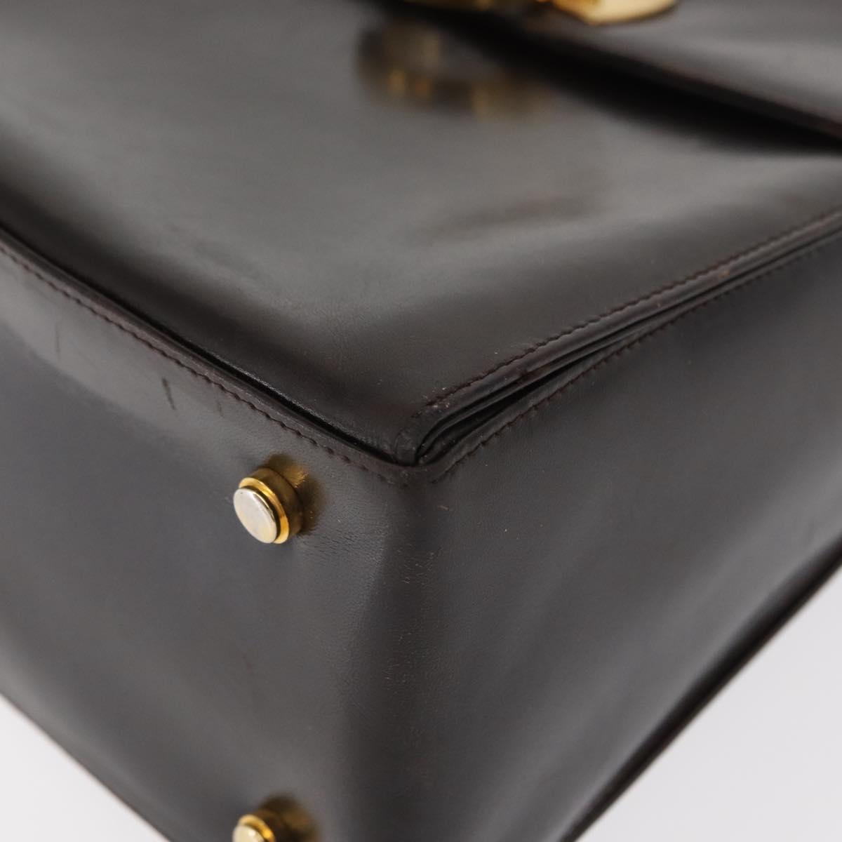 Salvatore Ferragamo Gancini Hand Bag Leather Black Gold Auth 153902