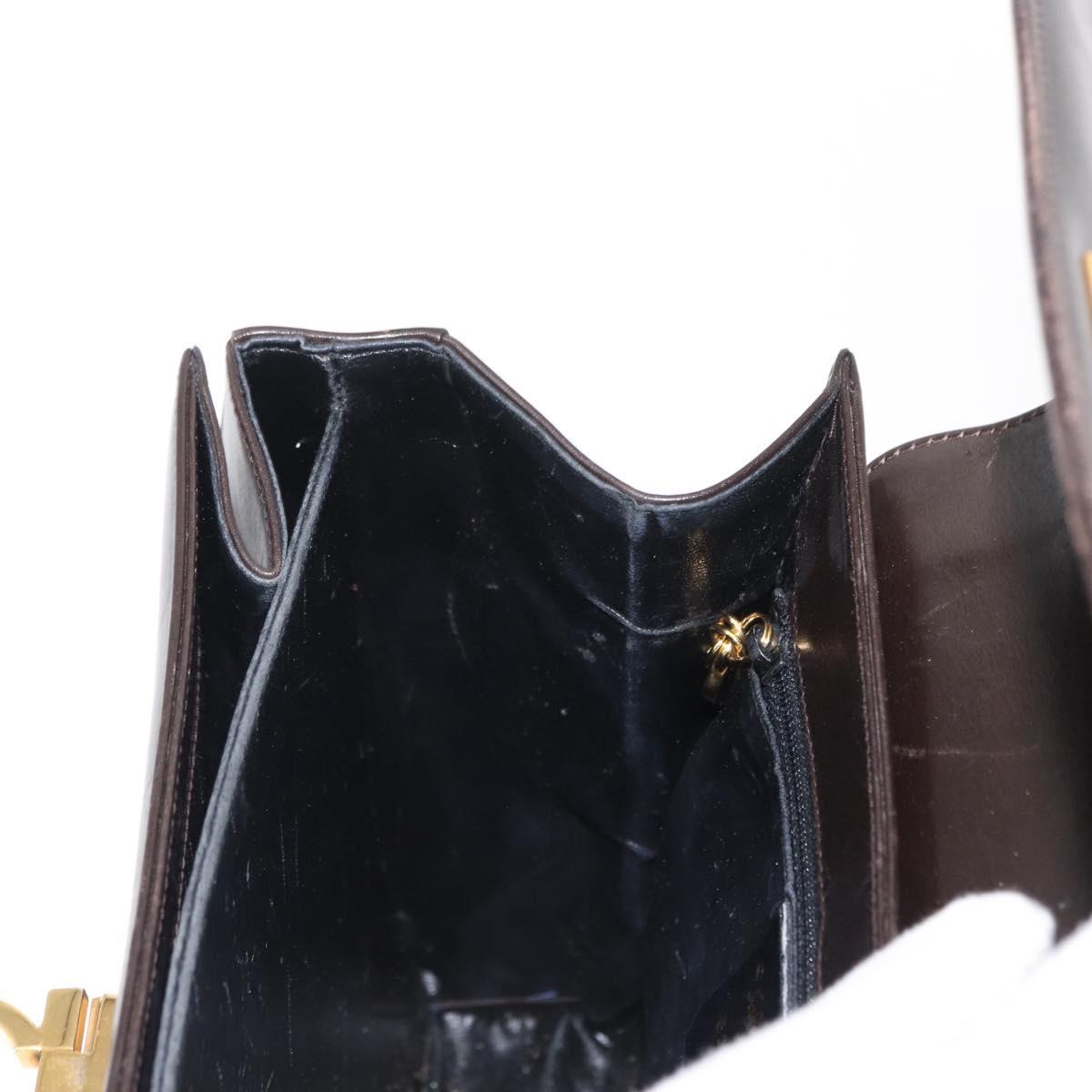 Salvatore Ferragamo Gancini Hand Bag Leather Black Gold Auth 153902