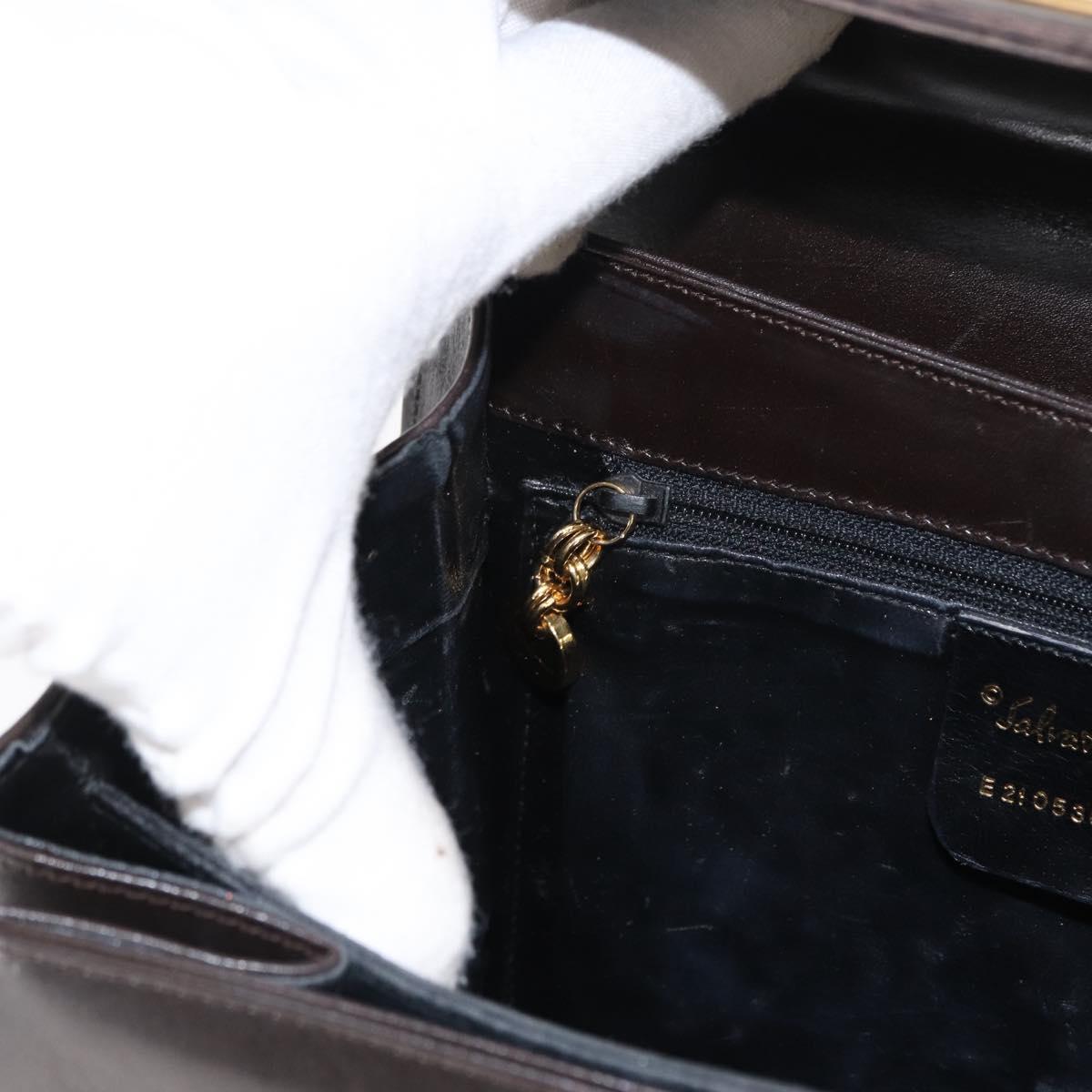 Salvatore Ferragamo Gancini Hand Bag Leather Black Gold Auth 153902