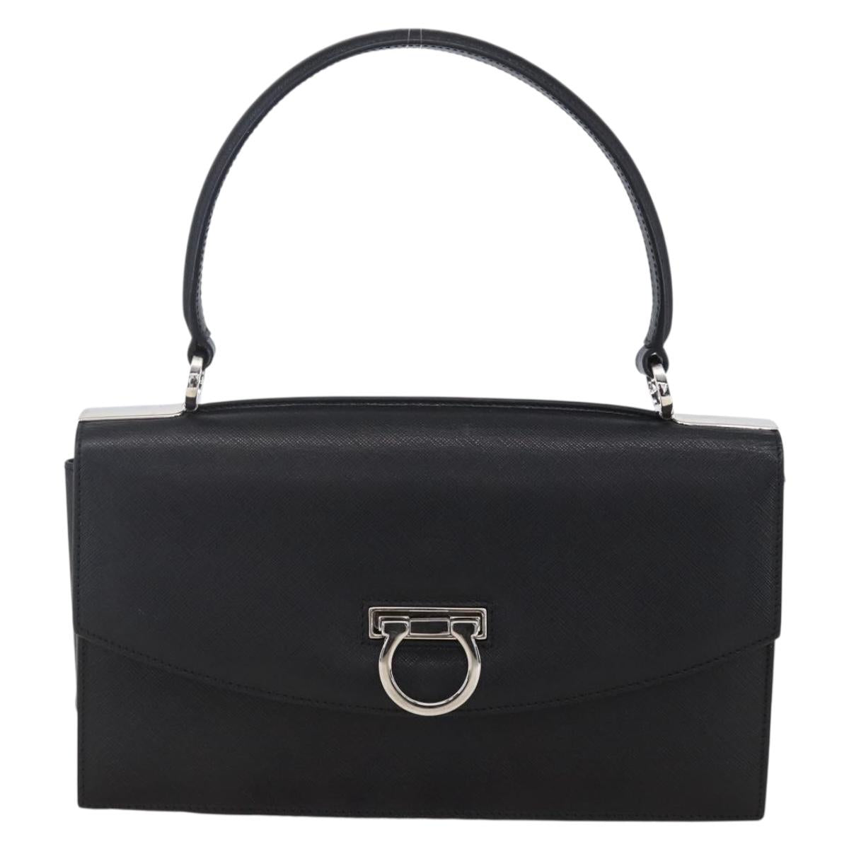 Salvatore Ferragamo Gancini Shoulder Bag Leather Black Silver Auth 153903