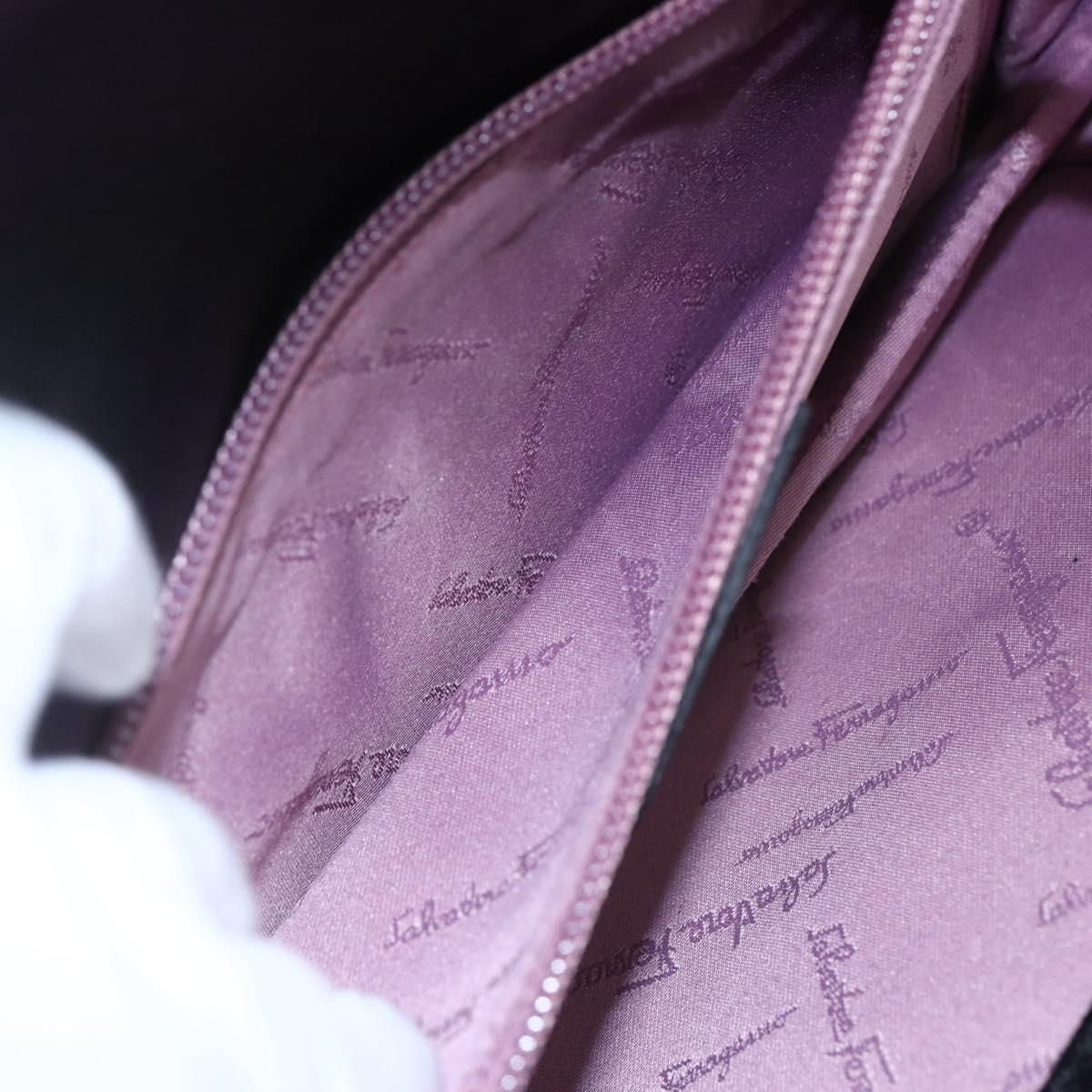 Salvatore Ferragamo Gancini Shoulder Bag Leather Black Silver Auth 153903