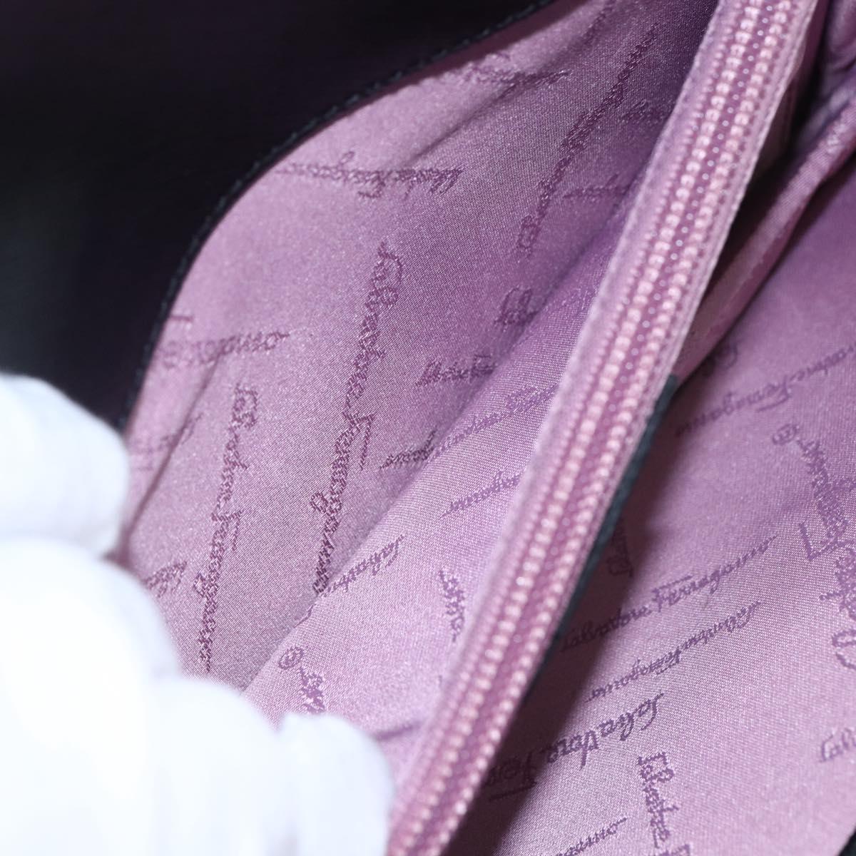 Salvatore Ferragamo Gancini Shoulder Bag Leather Black Silver Auth 153903