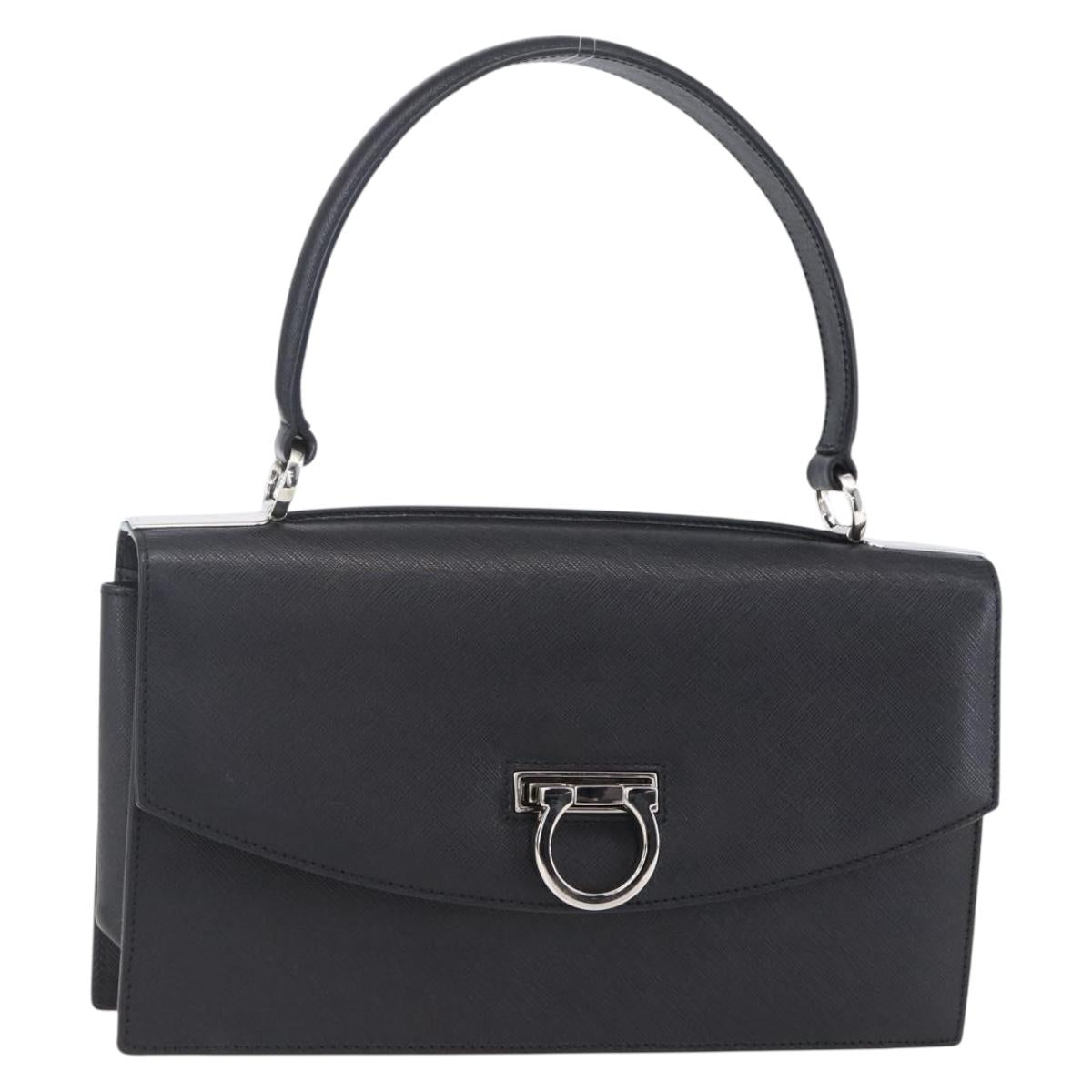 Salvatore Ferragamo Gancini Shoulder Bag Leather Black Silver Auth 153903