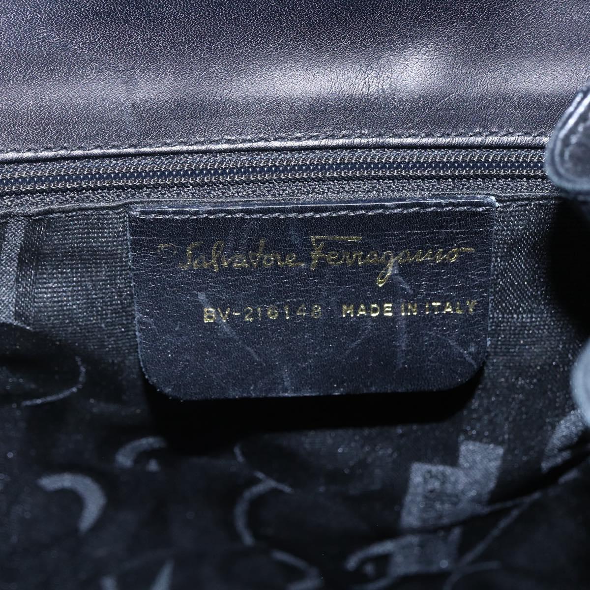 Salvatore Ferragamo Gancini Backpack Leather Black Gold Auth 153904