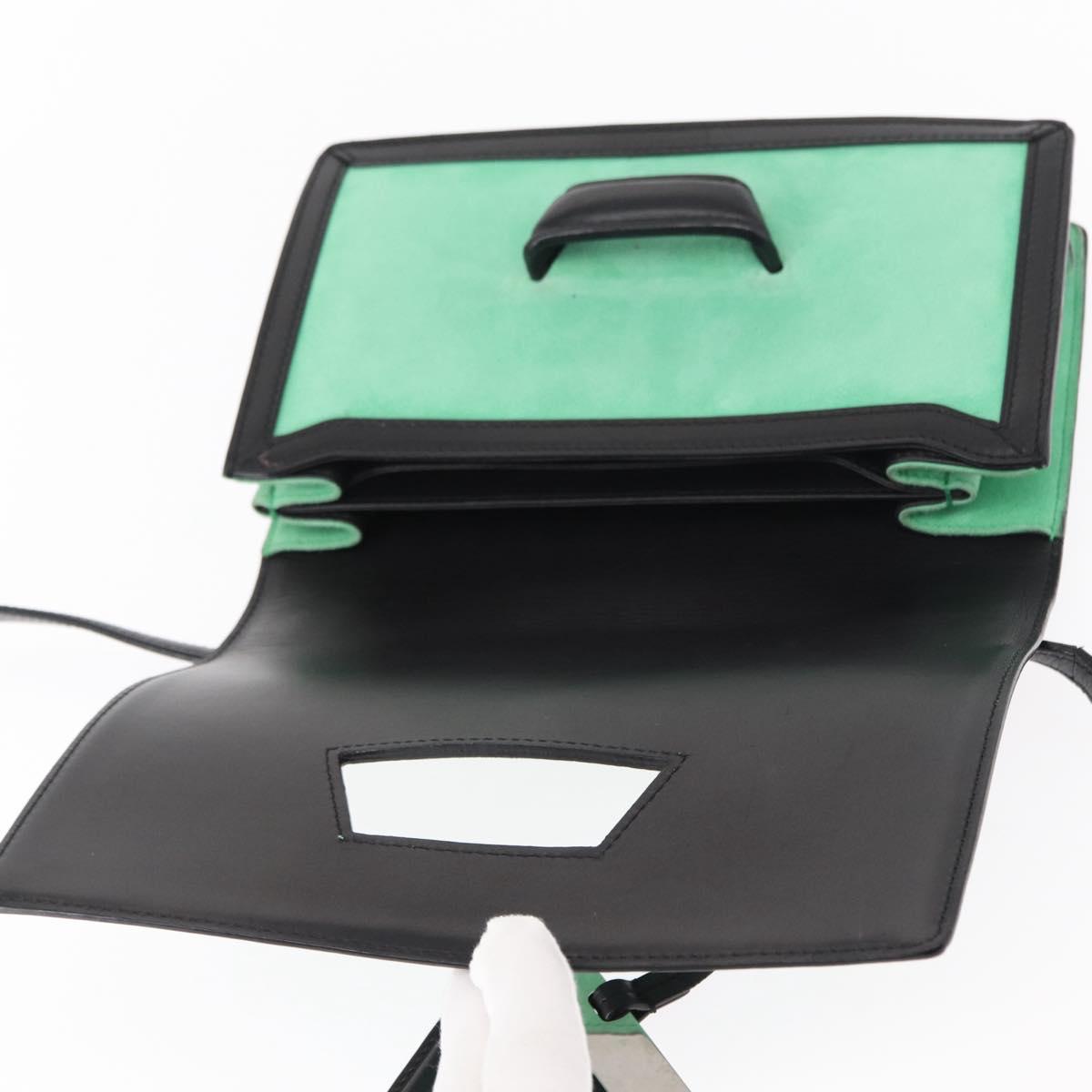 LOEWE Barcelona Shoulder Bag Suede Leather Green Silver Auth 153905