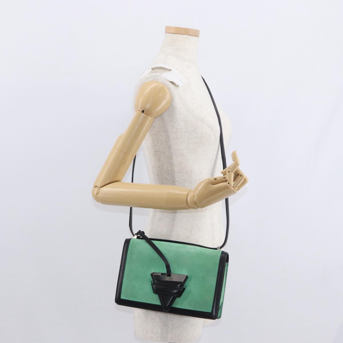 LOEWE Barcelona Shoulder Bag Suede Leather Green Silver Auth 153905