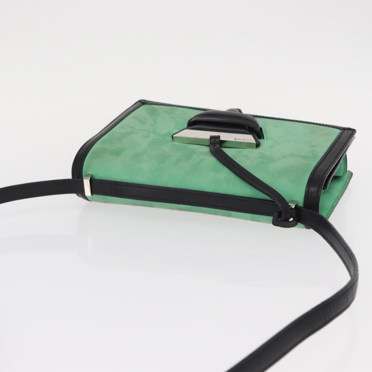 LOEWE Barcelona Shoulder Bag Suede Leather Green Silver Auth 153905