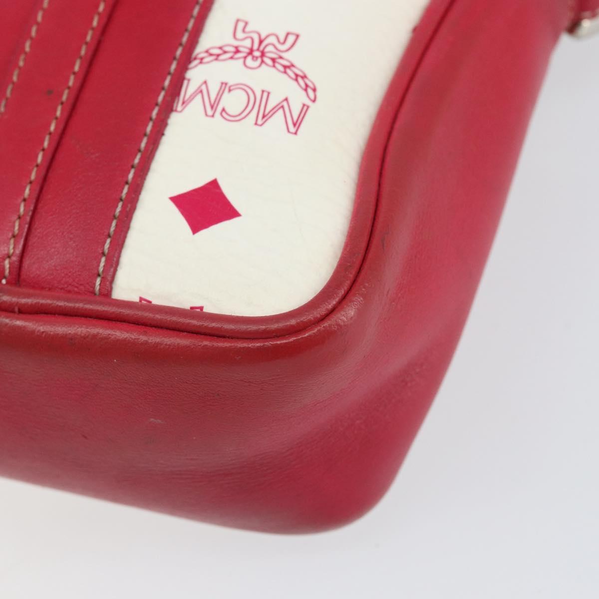 MCM Vicetos Logogram Shoulder Bag PVC Leather White Silver Auth 153908