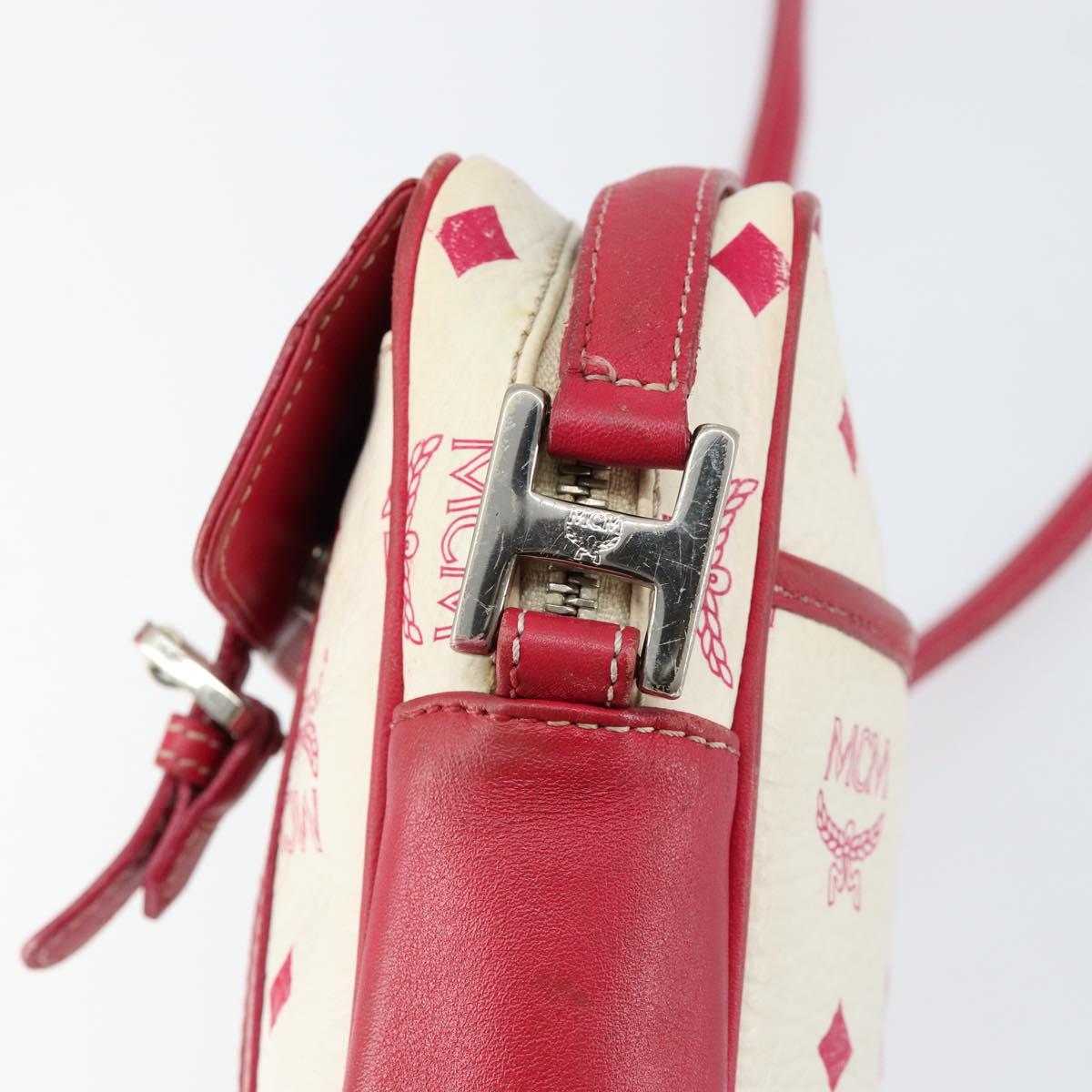 MCM Vicetos Logogram Shoulder Bag PVC Leather White Silver Auth 153908