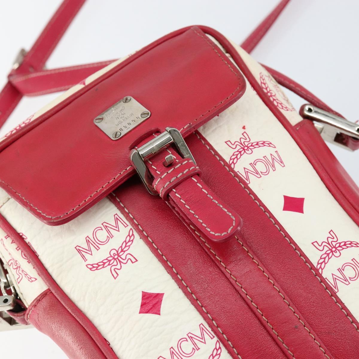 MCM Vicetos Logogram Shoulder Bag PVC Leather White Silver Auth 153908