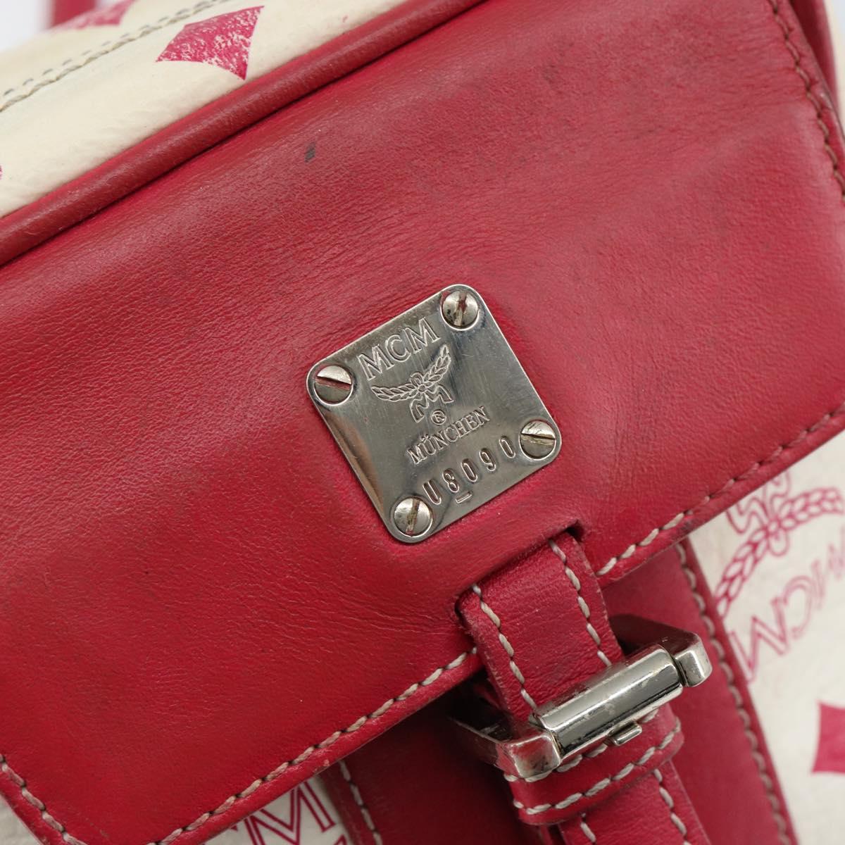 MCM Vicetos Logogram Shoulder Bag PVC Leather White Silver Auth 153908