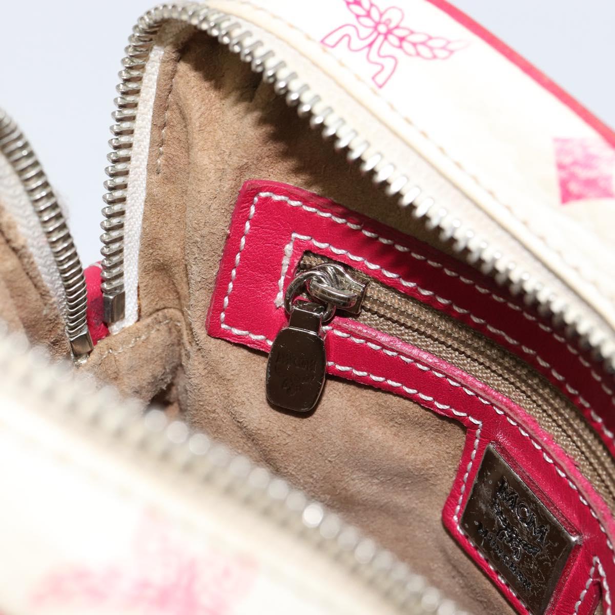 MCM Vicetos Logogram Shoulder Bag PVC Leather White Silver Auth 153908