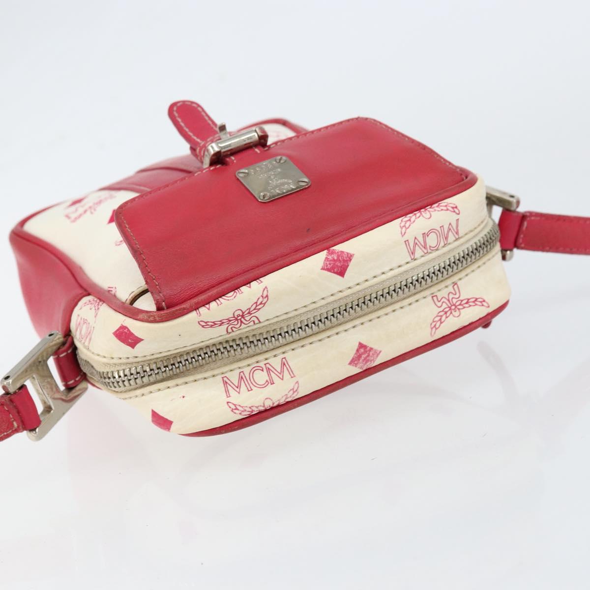 MCM Vicetos Logogram Shoulder Bag PVC Leather White Silver Auth 153908