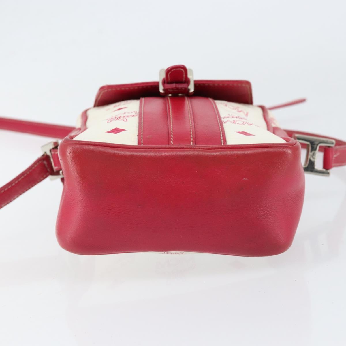 MCM Vicetos Logogram Shoulder Bag PVC Leather White Silver Auth 153908