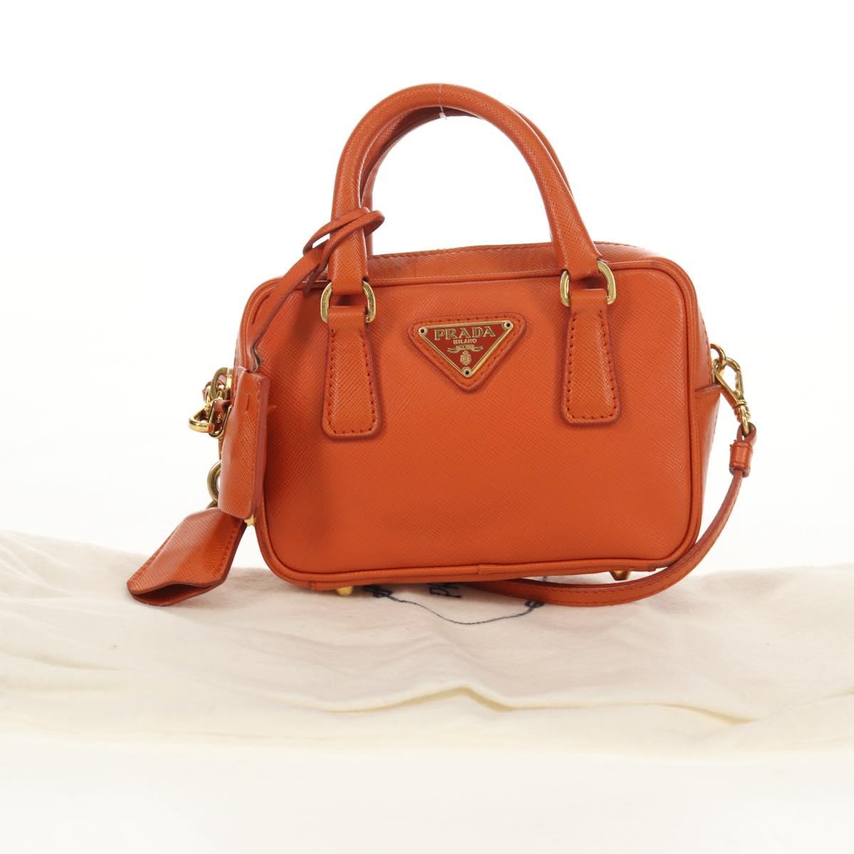 PRADA Galleria Hand Bag Safiano leather 2way Orange Gold Auth 153909V