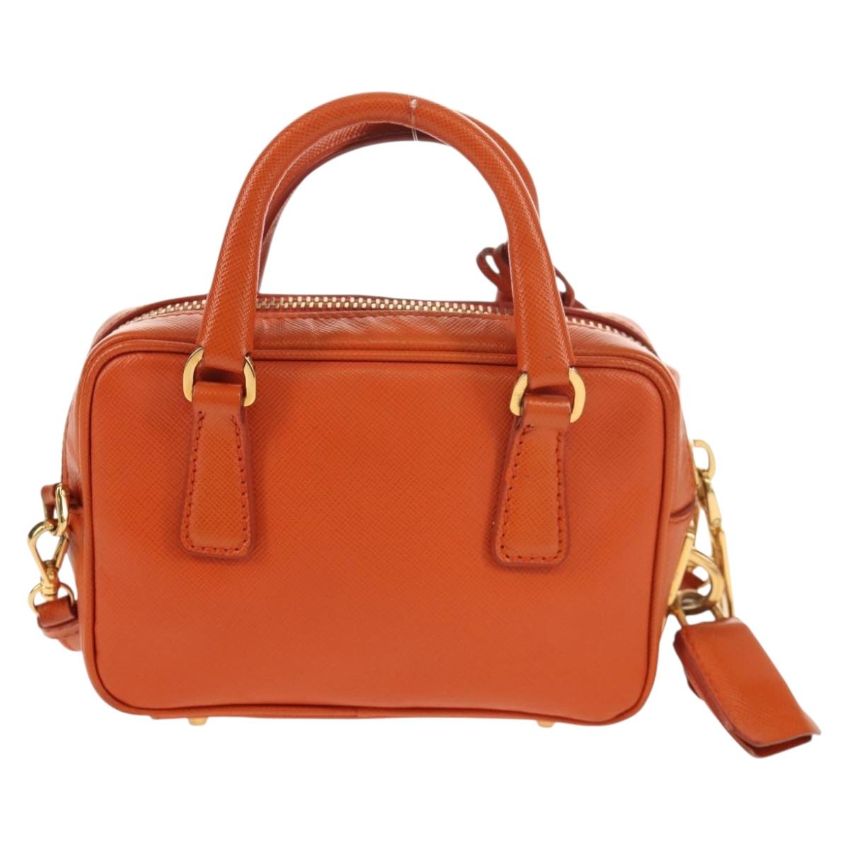PRADA Galleria Hand Bag Safiano leather 2way Orange Gold Auth 153909V