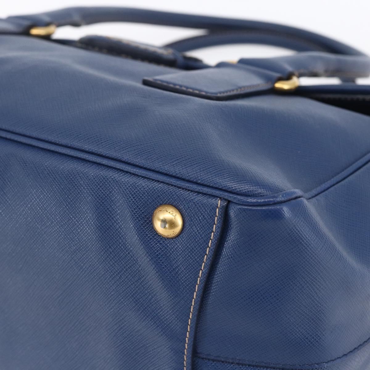 PRADA Hand Bag Safiano Leather Blue Gold Auth 153910