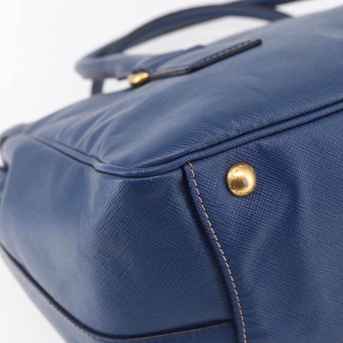 PRADA Hand Bag Safiano Leather Blue Gold Auth 153910