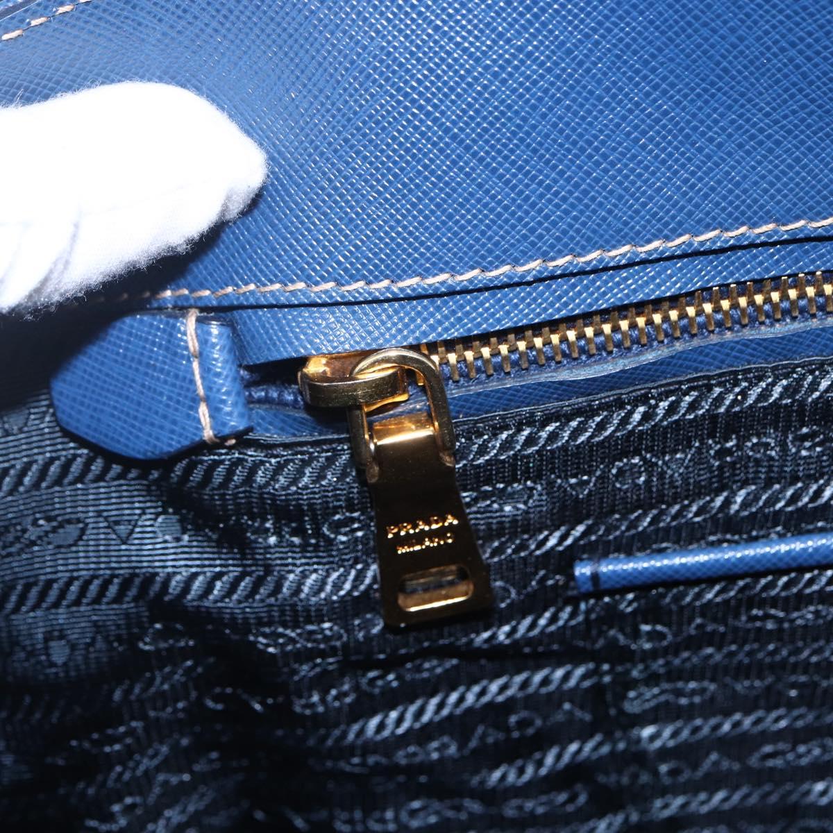 PRADA Hand Bag Safiano Leather Blue Gold Auth 153910