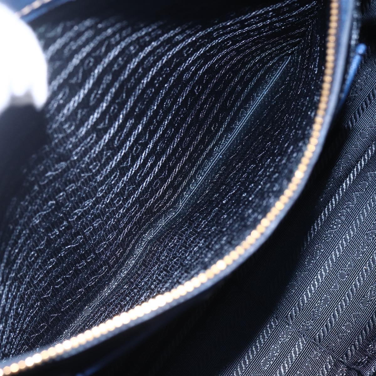 PRADA Hand Bag Safiano Leather Blue Gold Auth 153910