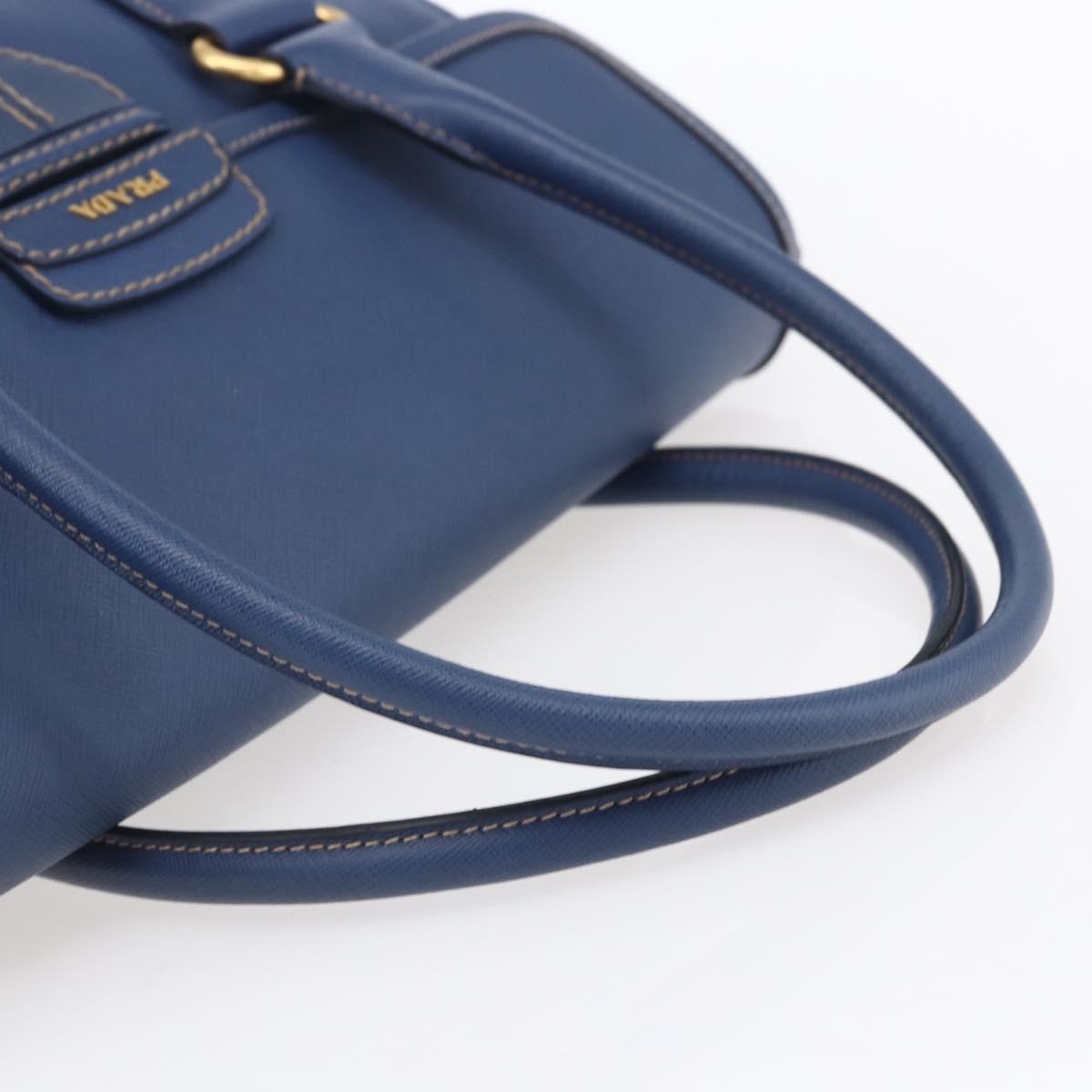 PRADA Hand Bag Safiano Leather Blue Gold Auth 153910