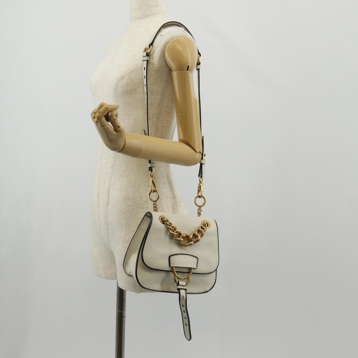 Miu Miu Dahlia Hand Bag Leather 2way White Gold Auth 153911V