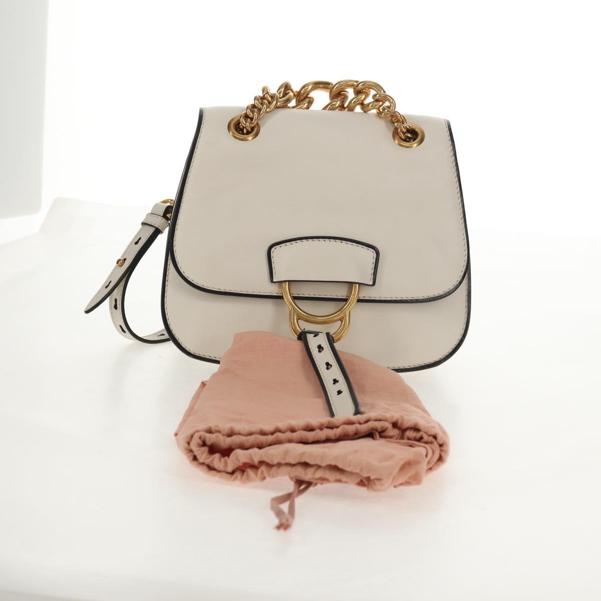 Miu Miu Dahlia Hand Bag Leather 2way White Gold Auth 153911V
